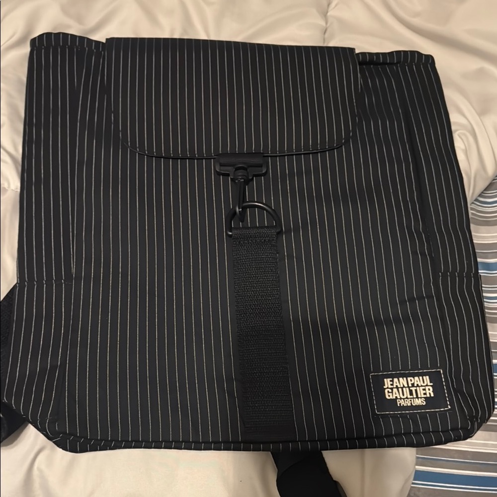 Jean Paul Gaultier Black Backpack with Pinstripe Design